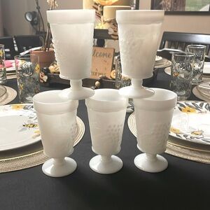 Footed Milk Glass Grapevine Goblets